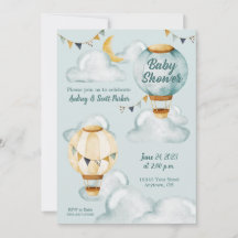 Whimsical Hot Air Balloon Baby Shower Invitation