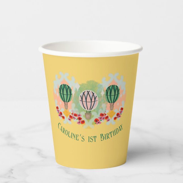 Whimsical Hot Air Balloon Birthday Paper Cups (Front)