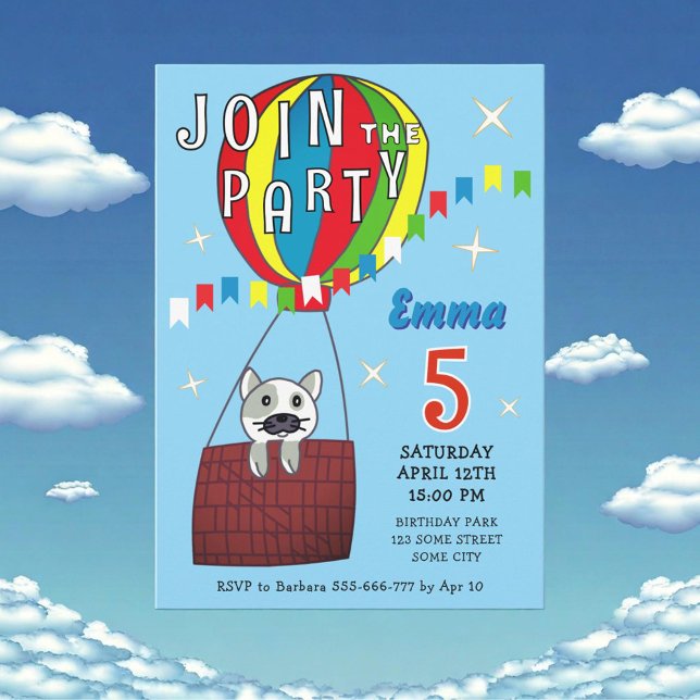 Whimsical Hot Air Balloon Cat Birthday Invitation (Creator Uploaded)