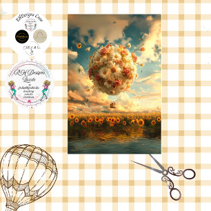 Whimsical Hot Air Balloon Made of Flowers Decoupag Tissue Paper