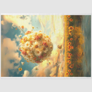 Whimsical Hot Air Balloon Made of Flowers Decoupag Tissue Paper