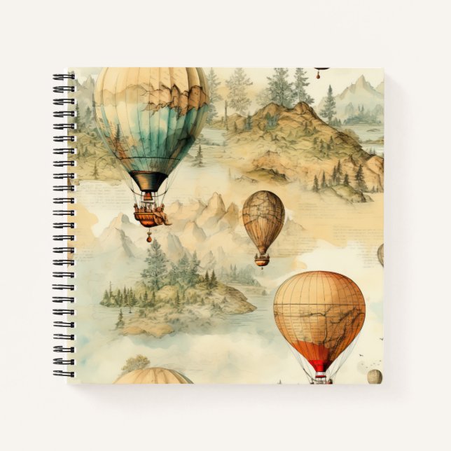 Whimsical Hot Air Balloon Mountain Map Notebook (Front)
