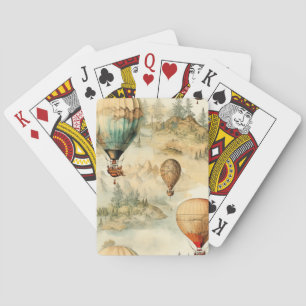 Whimsical Hot Air Balloon Mountain Map Playing Cards