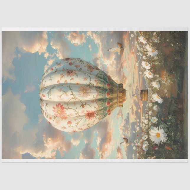 Whimsical Hot Air Balloon Ride Daisies Decoupage Tissue Paper (Front)