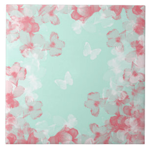 Whimsical Hot Air Balloon with Cherry Blossoms  Ceramic Tile