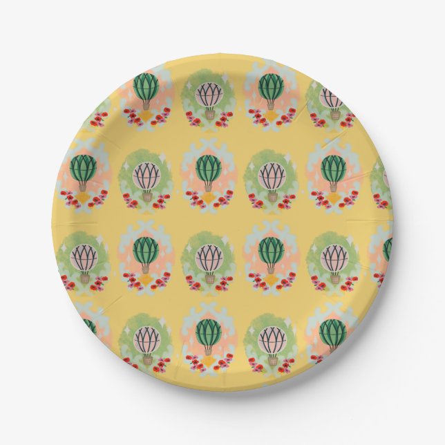 Whimsical Hot Air Balloon Wizard Theme Paper Plate (Front)