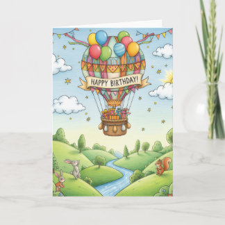 Whimsical Hot Air Balloon Woodland Birthday Card