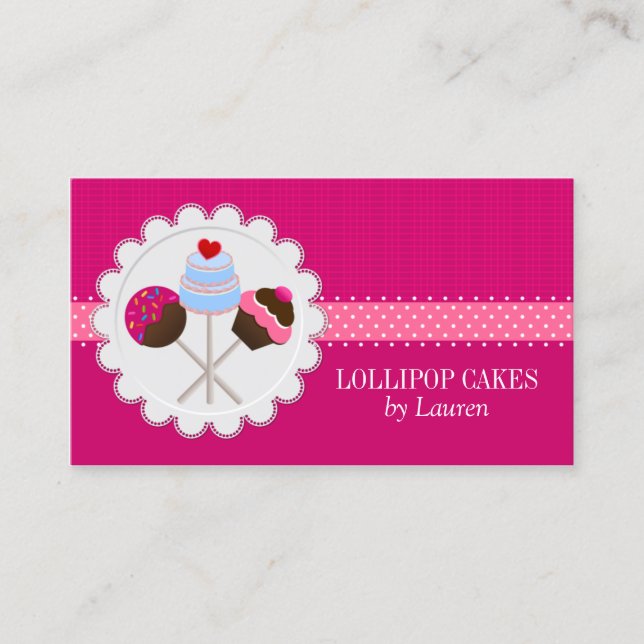 Whimsical Hot Pink Cake Pops Business Card (Front)