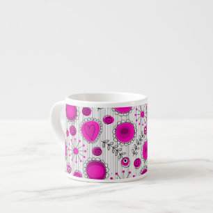Whimsical hot pink white hearts and flowers floral espresso cup