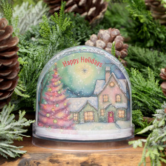 Whimsical House and Christmas Tree Snow Scene Snowglobe
