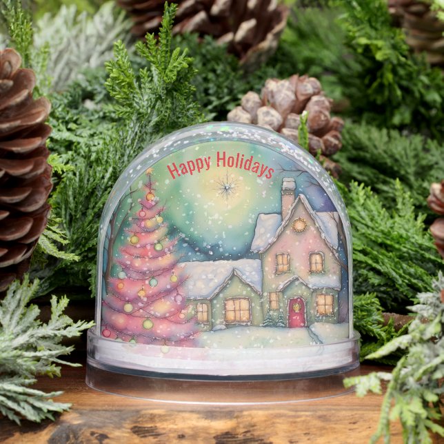 Whimsical House and Christmas Tree Snow Scene Snowglobe (Winter)