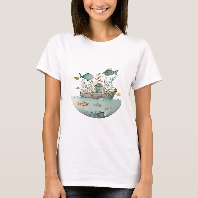 Whimsical Houseboat T-Shirt (Front)