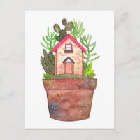 Whimsical Houseplant Terrarium Postcard
