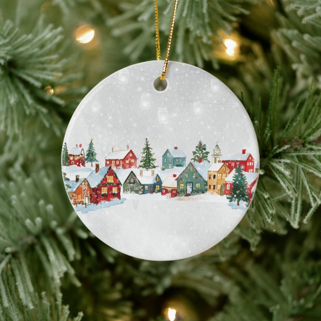 Whimsical houses snow christmas tree ornament (Tree)