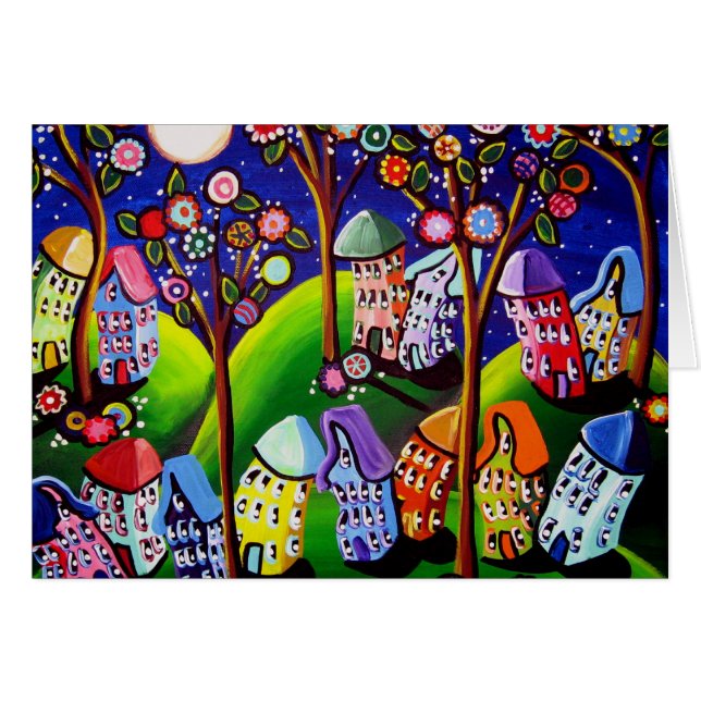 Whimsical Houses Trees Fun Card (Front Horizontal)