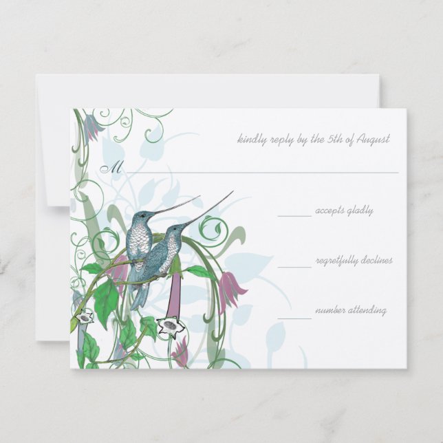Whimsical Humming Birds Wedding Invitation #2 (Front)