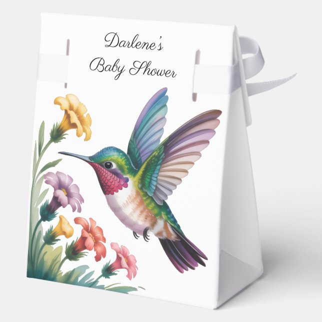 Whimsical Hummingbird Floral Baby Shower Favour Box (Back)