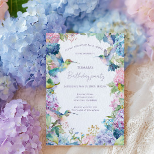Whimsical Hummingbirds with Hydrangeas birthday Invitation