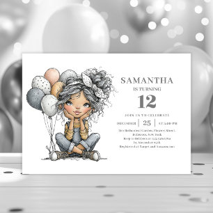 Whimsical Humour Girl 10th Birthday Chic Gold Invitation
