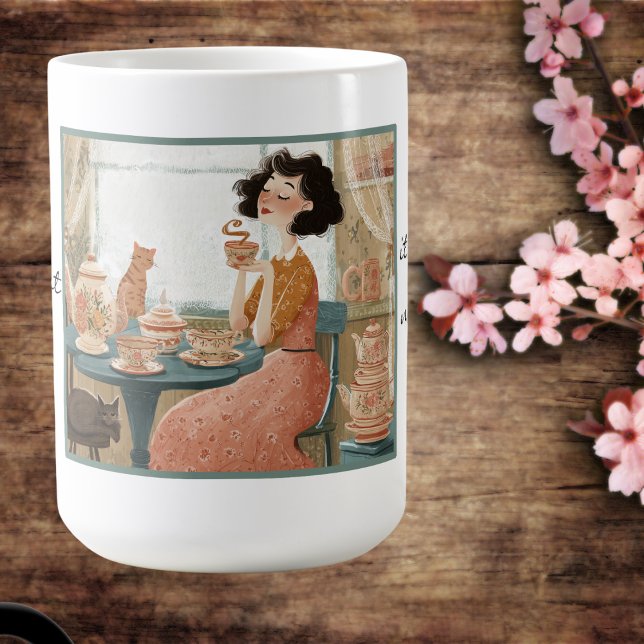 Whimsical humour tea lover mug. coffee mug (Center view)