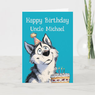 Whimsical Husky Dog Birthday Card