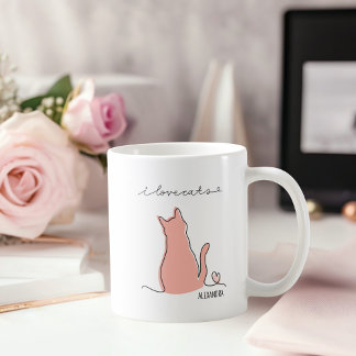Whimsical I Love Cats Silhouette Custom Name Coffee Mug