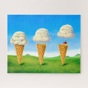 Whimsical Ice Cream Cone Hot Air Balloon Art Jigsaw Puzzle