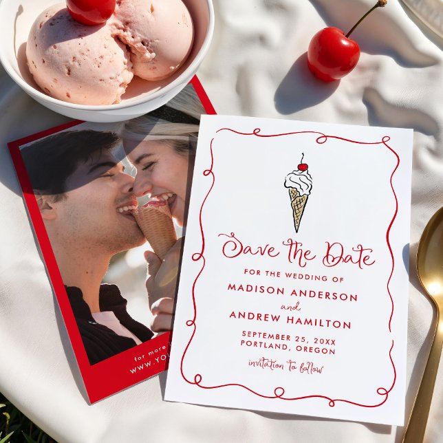 Whimsical Ice Cream Cone Photo Wedding Save The Date (Creator Uploaded)