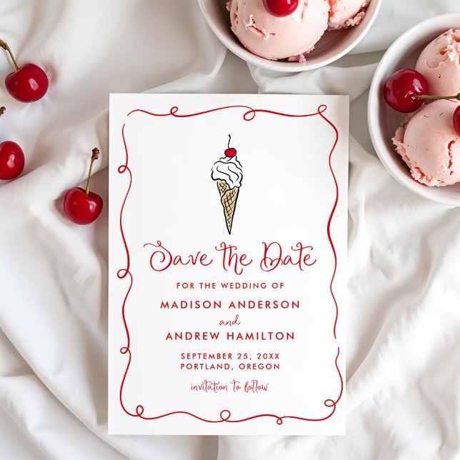 Whimsical Ice Cream Cone Wedding Save The Date (Creator Uploaded)