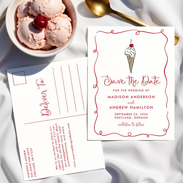 Whimsical Ice Cream Cone Wedding Save the Date Announcement Postcard (Creator Uploaded)