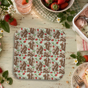 Whimsical Ice Cream Squirrels Strawberry Woodland Paper Plate