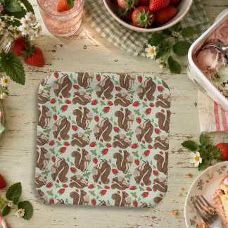 Whimsical Ice Cream Squirrels Strawberry Woodland Paper Plate