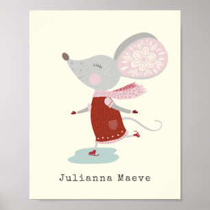 Whimsical Ice Skater Mouse Holiday Name Custom Poster