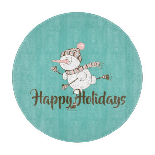 Whimsical Ice Skating Snowman Customisable  Cutting Board