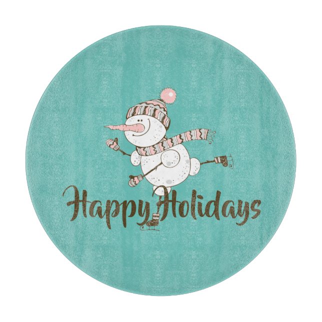 Whimsical Ice Skating Snowman Customisable  Cutting Board (Front)