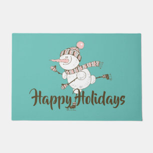 Whimsical Ice Skating Snowman Customisable  Doormat