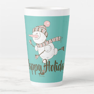 Whimsical Ice Skating Snowman Customizable Latte Mug