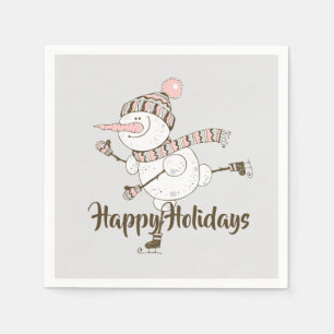 Whimsical Ice Skating Snowmen Napkin