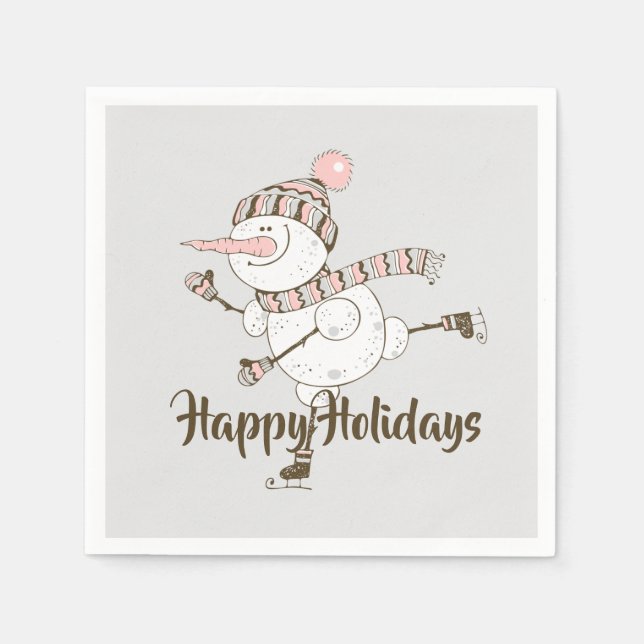 Whimsical Ice Skating Snowmen  Napkin (Front)