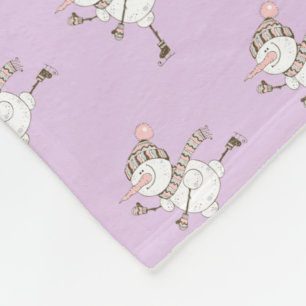 Whimsical Ice Skating Snowmen on  Purple  Fleece Blanket