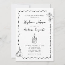 Whimsical Illustrated Black and White Wedding