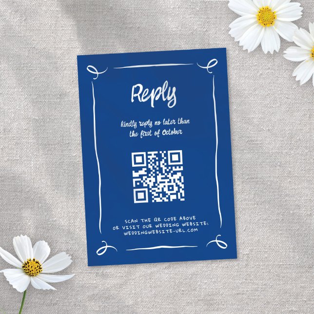 Whimsical Illustrated Blue Hand-drawn Fun Wedding RSVP Card (Creator Uploaded)