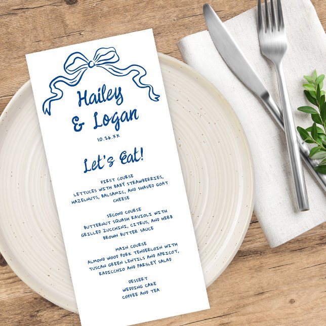 Whimsical Illustrated Bow Modern Fun Wedding Menu (Creator Uploaded)