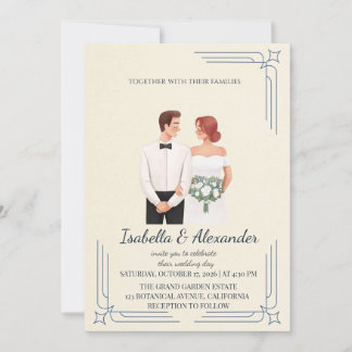 Whimsical Illustrated Couple Wedding Invitation
