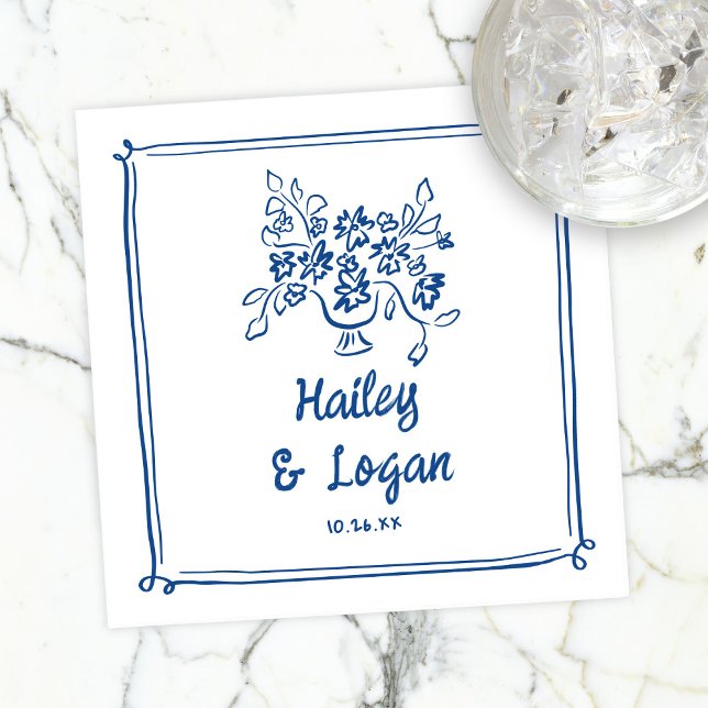 Whimsical Illustrated Floral Modern Fun Wedding Napkin (Creator Uploaded)