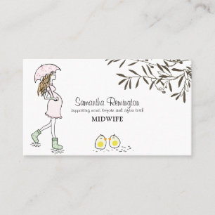 Whimsical Illustrated Midwife Doula Pregnant Mum Business Card