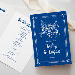 Whimsical Illustrated Modern Blue Wedding Ceremony Program<br><div class="desc">This modern wedding ceremony program features hand-drawn illustrations and hand-lettered typography in the perfect shade of blue. The look is handmade and fun, yet still romantic and elegant! Inside there is space for the wedding ceremony and wedding party details. On the back there is space for a personal message to...</div>