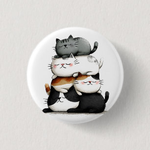 Whimsical Illustration of a Stack of Adorable Cats 3 Cm Round Badge