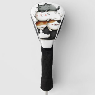 Whimsical Illustration of a Stack of Adorable Cats Golf Head Cover