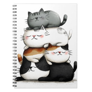 Whimsical Illustration of a Stack of Adorable Cats Notebook